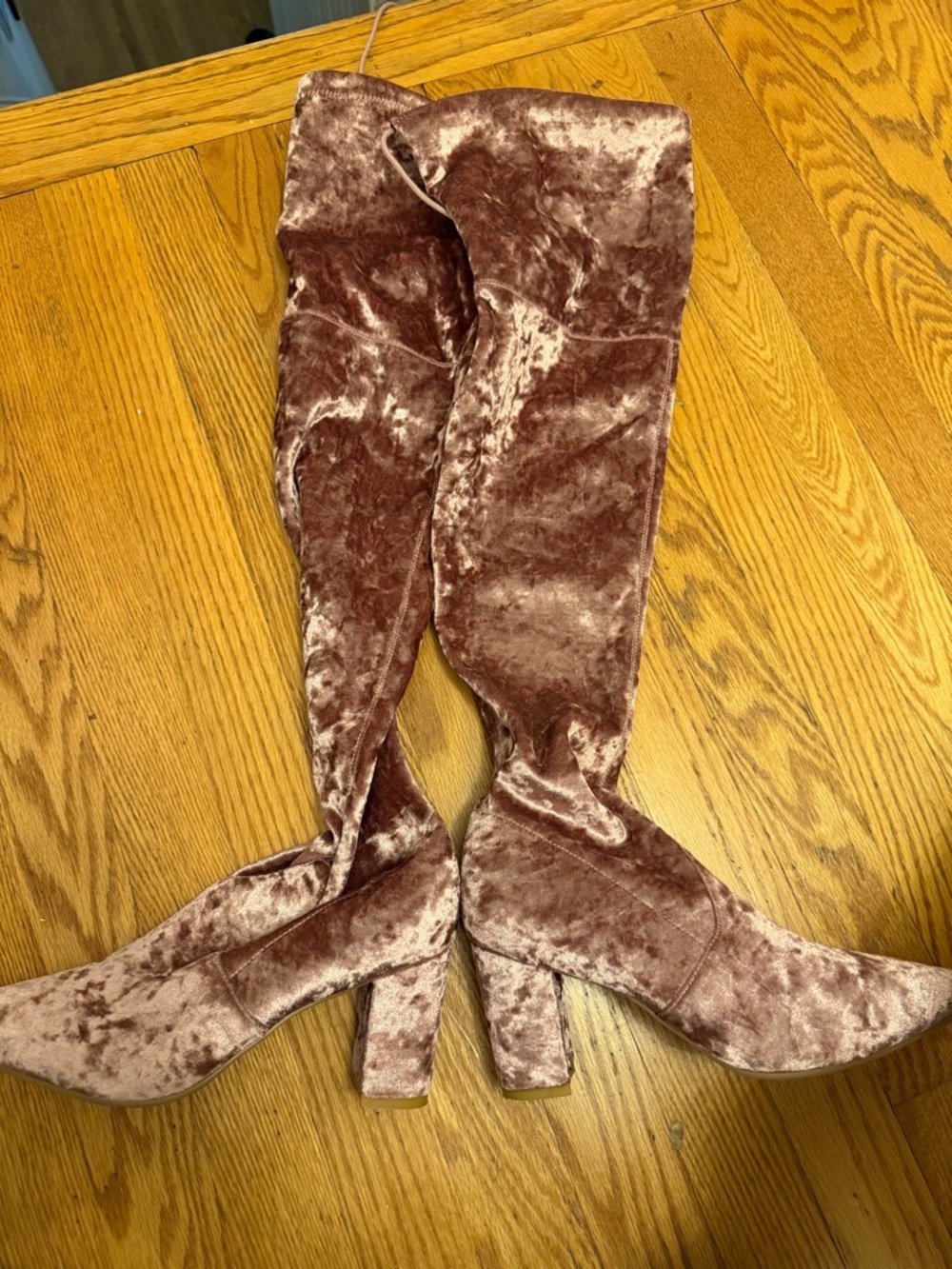 Silent D x Anthropologie Pink Crushed Velvet Over-the-Knee Boots | Size 7.5 - Picture 4 of 6